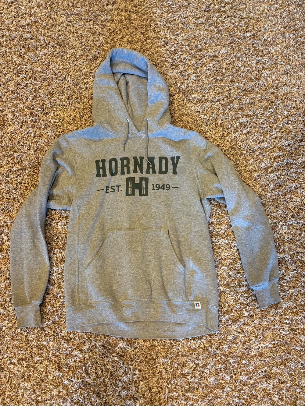 Russell Athletic Gray Crewneck Hoodie with Green Hornady Logo